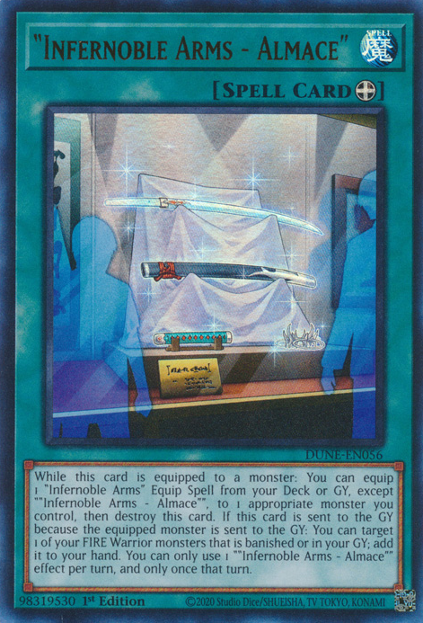 "Infernoble Arms - Almace" DUNE-EN056 Ultra Ultra Rare Yu-Gi-Oh Duelist Nexus in Art