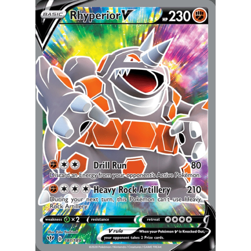 Rhyperior V Full Art 181/189 Pokemon Card Game Darkness Ablaze