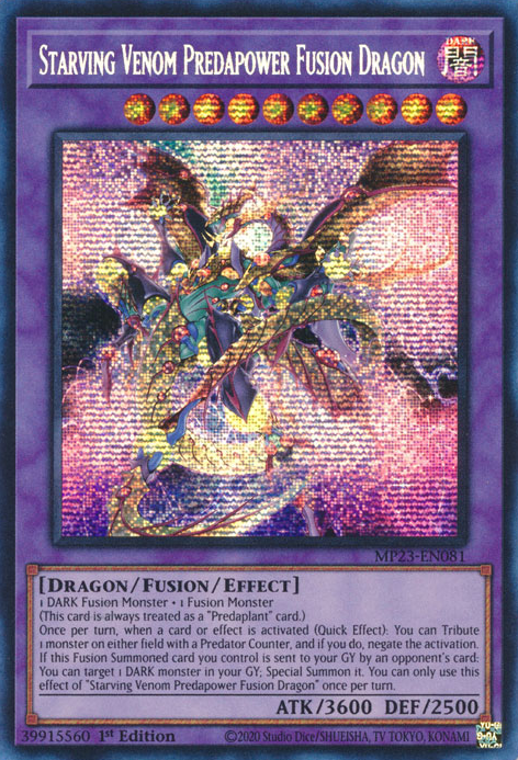 Starving Venom Predapower Fusion Dragon MP23-EN081 Prismatic Prismatic Secret Rare Yu-Gi-Oh 25th Anniversary Tin: Dueling Heroes Mega Pack in Art