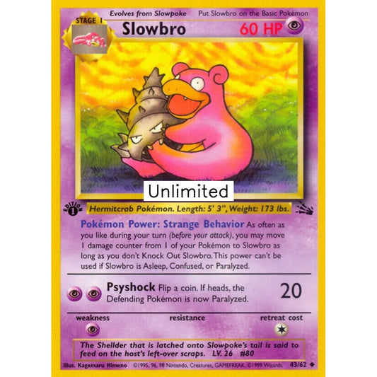 Slowbro Uncommon 43/62 Pokemon Card Game Fossil