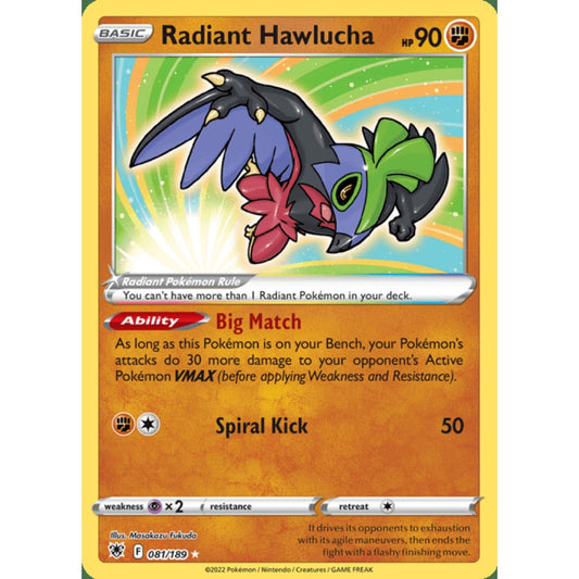 Radiant Hawlucha Radiant Rare 081/189 Pokemon Card Game Astral Radiance