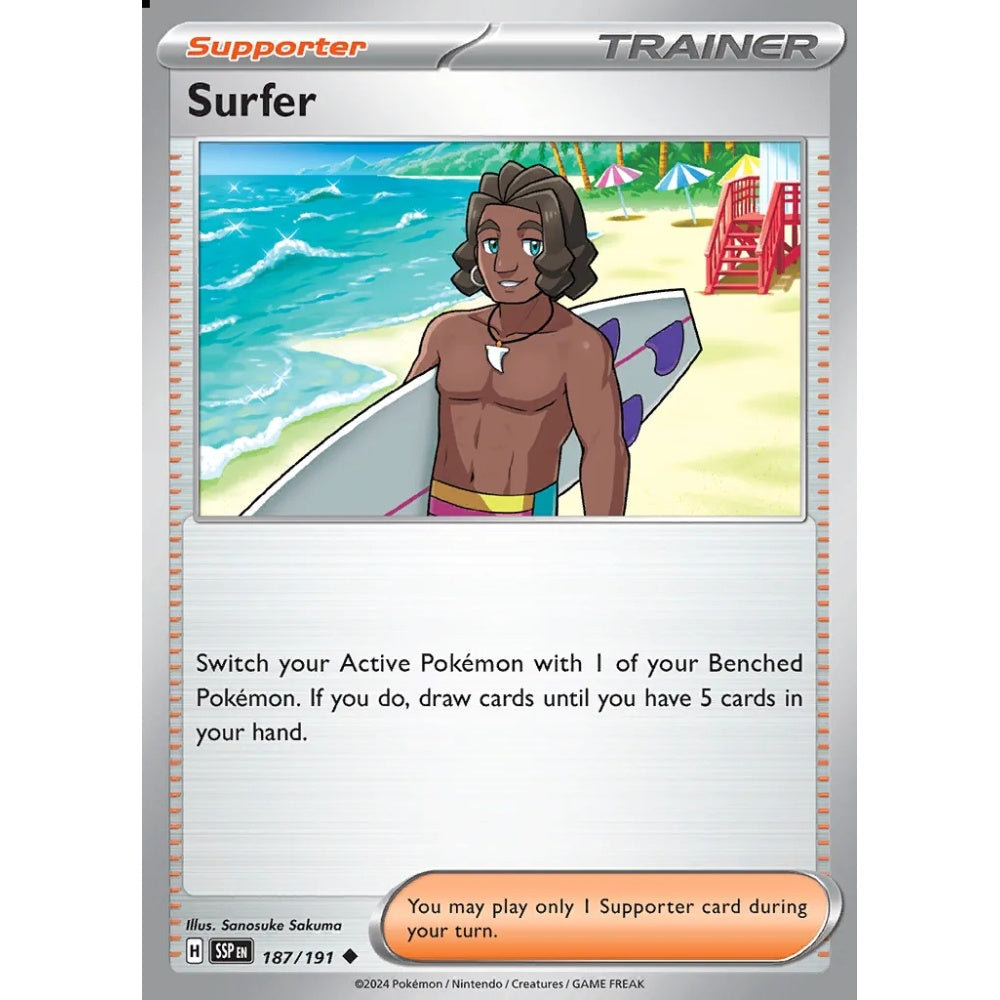 Surfer Uncommon 187/191 Pokemon Card Game Surging Sparks