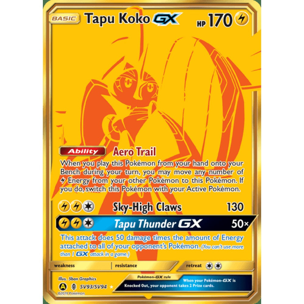 Tapu Koko-GX Secret Rare SV93/SV94 Pokemon Card Game Hidden Fates