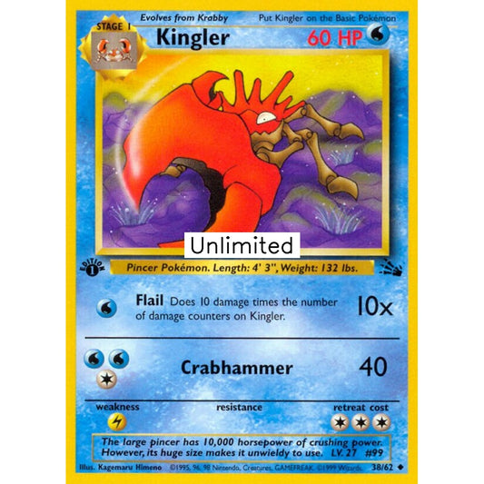 Kingler Uncommon 38/62 Pokemon Card Game Fossil