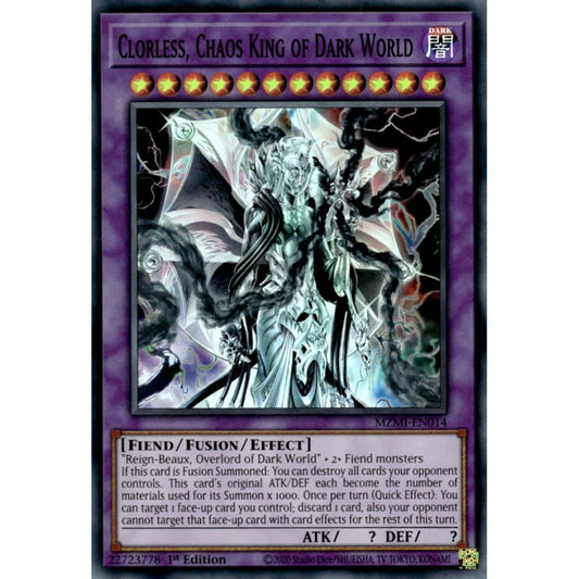 Clorless, Chaos King of Dark World MZMI-EN014 Super Super Rare Yu-Gi-Oh Maze of Millennia in Art