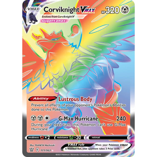 Corviknight VMAX Rare Rainbow 171/163 Pokemon Card Game Battle Styles
