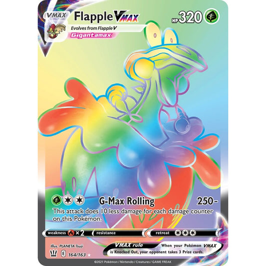 Flapple VMAX Rare Rainbow 164/163 Pokemon Card Game Battle Styles