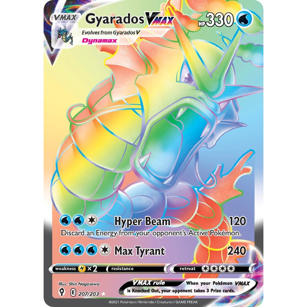 Gyarados VMAX Rare Rainbow 207/203 Pokemon Card Game Evolving Skies