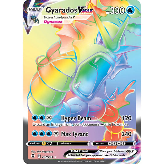 Gyarados VMAX Rare Rainbow 207/203 Pokemon Card Game Evolving Skies