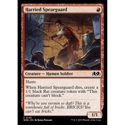 Harried Spearguard, common, 135, Magic the Gathering, Wilds of Eldraine