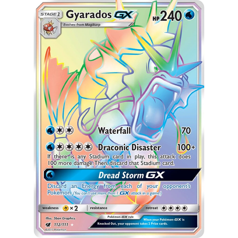 Gyarados-GX Rare Rainbow 112/111 Pokemon Card Game Crimson Invasion