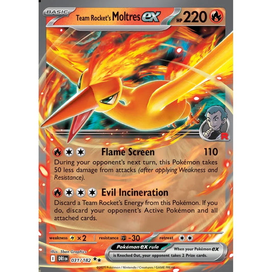Team Rocket's Moltres ex Double Rare 031/182 Pokemon Card Game Destined Rivals