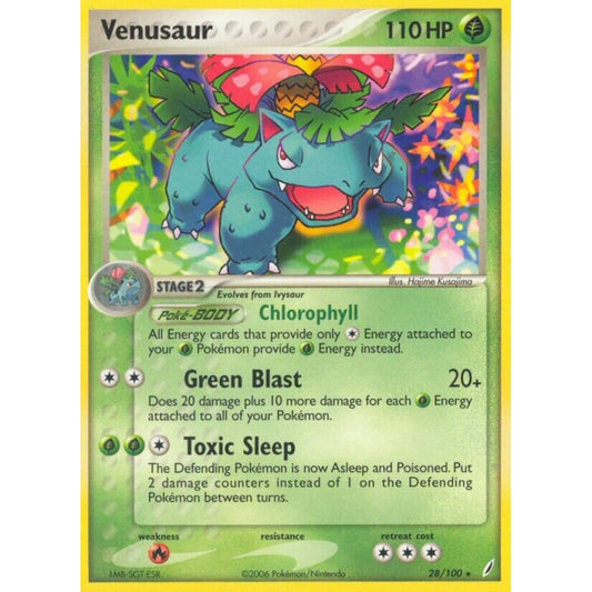Venusaur Rare 28/100 Pokemon Card Game EX Crystal Guardians