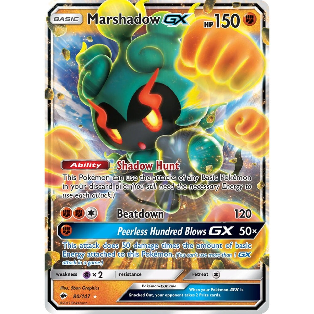 Marshadow-GX Rare Holo GX 80/147 Pokemon Card Game Burning Shadows