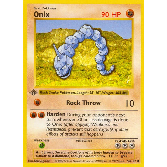 Onix Common 56/102 Pokemon Card Game Base Set