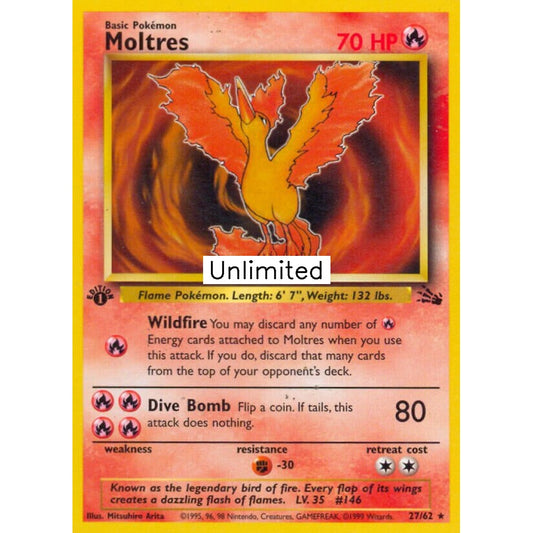 Moltres Rare 27/62 Pokemon Card Game Fossil