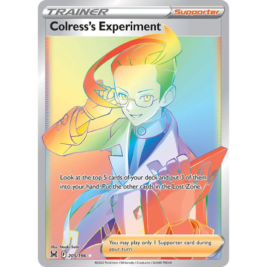 Colress's Experiment Rare Rainbow 205/196 Pokemon Card Game Lost Origin