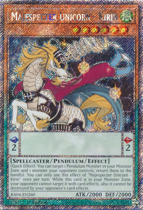 Majespecter Unicorn - Kirin RA04-EN260 Platinum Platinum Secret Rare Yu-Gi-Oh Quarter Century Stampede in Art