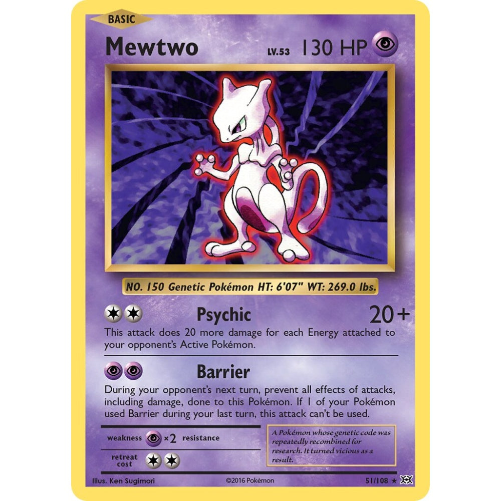 Mewtwo Rare 51/108 Pokemon Card Game Evolutions