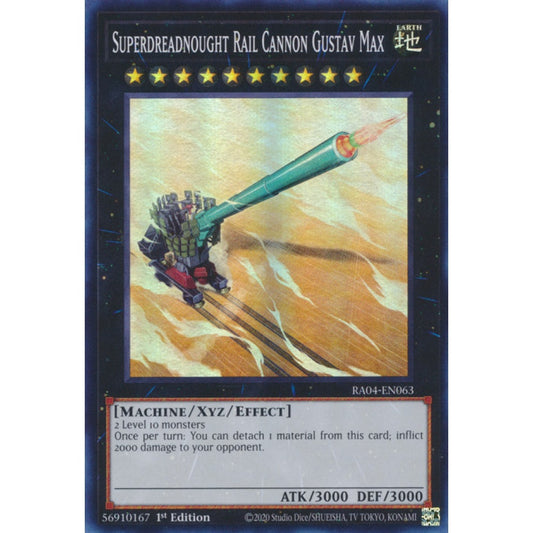 Superdreadnought Rail Cannon Gustav Max RA04-EN063 Super Super Rare Yu-Gi-Oh Quarter Century Stampede in Art