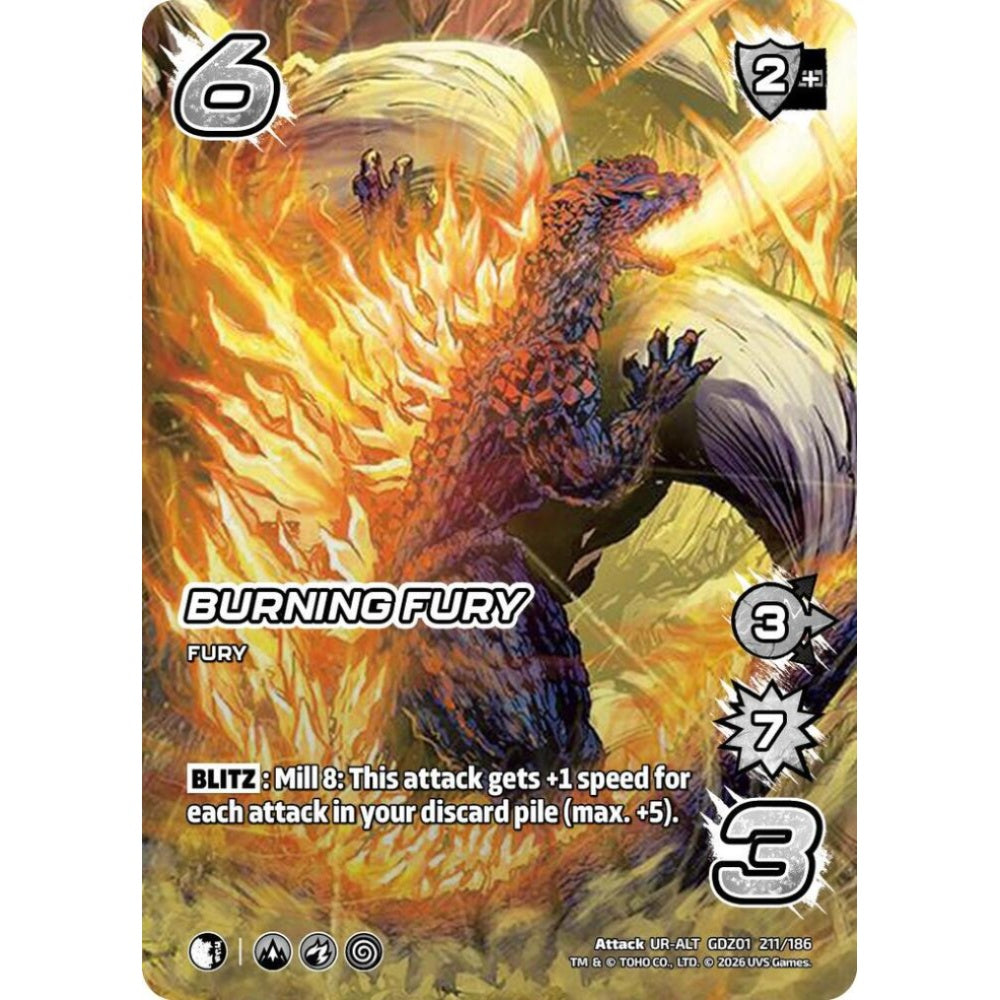 Burning Fury  GDZ01 211/186 GDZ01 Universus Godzilla: Reign of Kaiju Attack UR-ALT