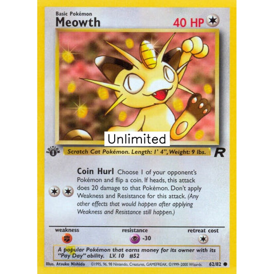 Meowth Common 62/82 Pokemon Card Game Team Rocket