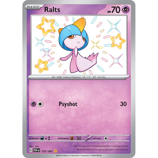 Ralts Shiny Rare 153/091 Pokemon Card Game Paldean Fates