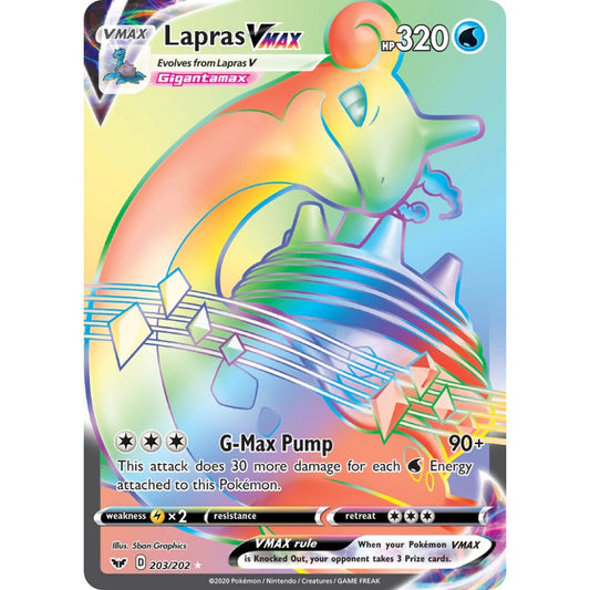 Lapras VMAX Rare Rainbow 203/202 Pokemon Card Game Sword & Shield
