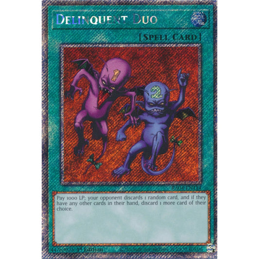 Delinquent Duo RA04-EN114 Platinum Platinum Secret Rare Yu-Gi-Oh Quarter Century Stampede in Art