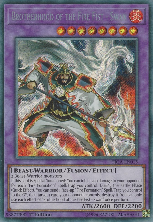 Brotherhood of the Fire Fist - Swan FIGA-EN015 Secret Secret Rare Yu-Gi-Oh Fists of the Gadgets in Art