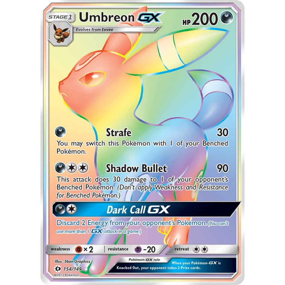 Umbreon-GX Rare Rainbow 154/149 Pokemon Card Game Sun & Moon