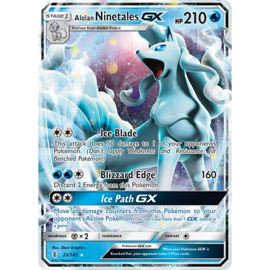 Alolan Ninetales-GX Rare Holo GX 22/145 Pokemon Card Game Guardians Rising