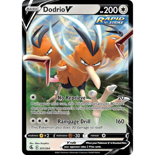 Dodrio V Holo Rare V 201/264 Pokemon Card Game Fusion Strike