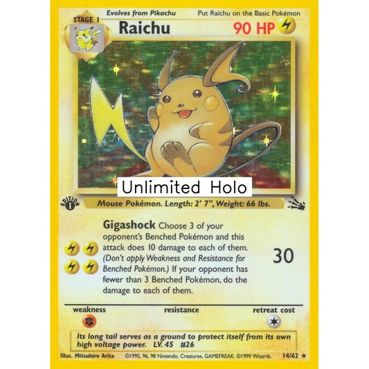 Raichu Holo Rare 14/62 Pokemon Card Game Fossil