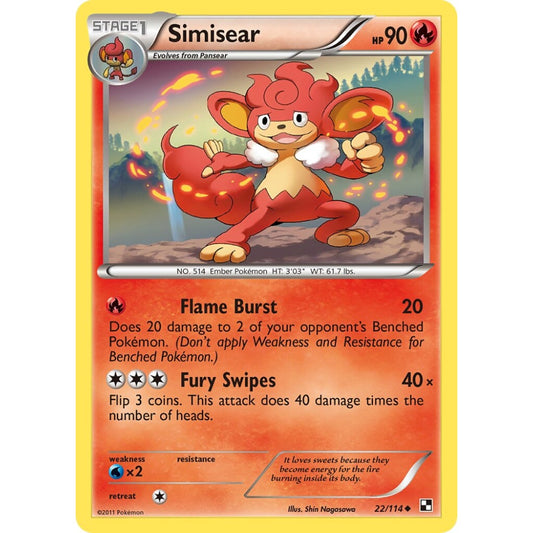 Simisear Uncommon 22/114 Pokemon Card Game Black & White