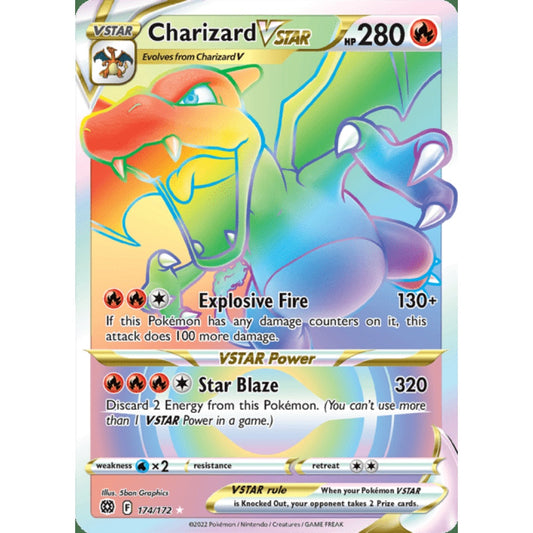 Charizard VSTAR Rainbow Rare 174/172 Pokemon Card Game Brilliant Stars