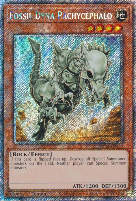 Fossil Dyna Pachycephalo RA03-EN195 Platinum Platinum Secret Rare Yu-Gi-Oh Quarter Century Bonanza in Art
