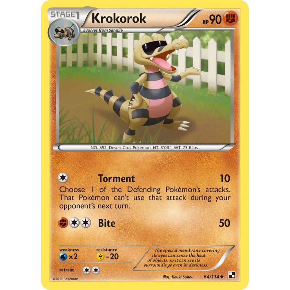 Krokorok Uncommon 64/114 Pokemon Card Game Black & White