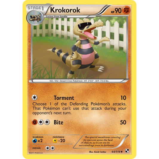 Krokorok Uncommon 64/114 Pokemon Card Game Black & White