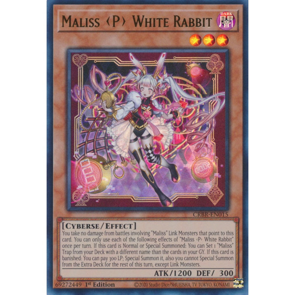 Maliss <P> White Rabbit CRBR-EN015 QCR Quarter Century Secret Rare Yu-Gi-Oh Crossover Breakers in Art