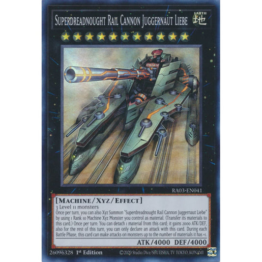 Superdreadnought Rail Cannon Juggernaut Liebe RA03-EN041 Super Super Rare Yu-Gi-Oh Quarter Century Bonanza in Art
