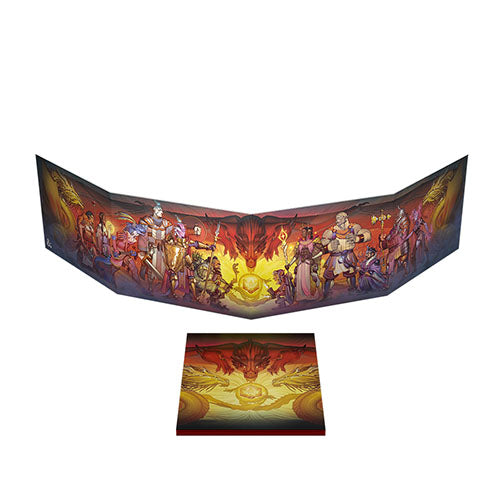 Decorative wall art with fantasy characters and creatures on a white background