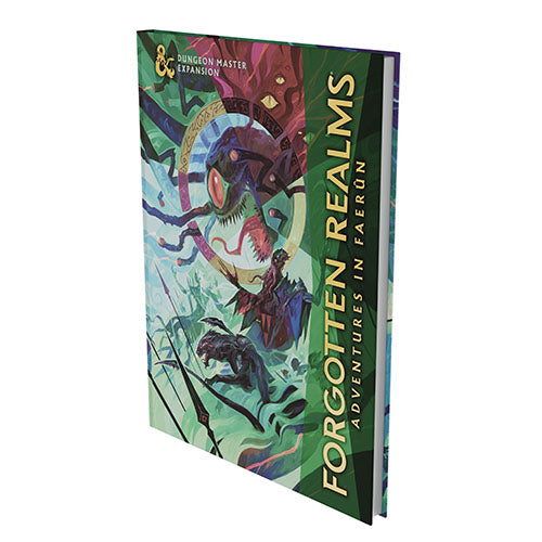 Book titled 'Forgotten Realms: Adventures in Faeréon' with colorful cover design on a white background