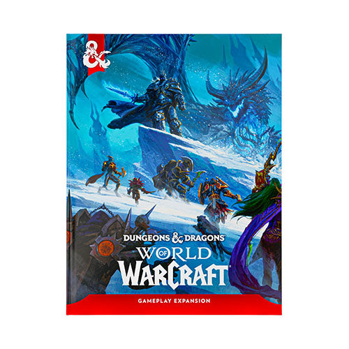 Dungeons & Dragons World of Warcraft: Gameplay Expansion book cover shown upright on a white background. The cover features blue-toned fantasy artwork with a dragon, adventurers, and the title text near the bottom.