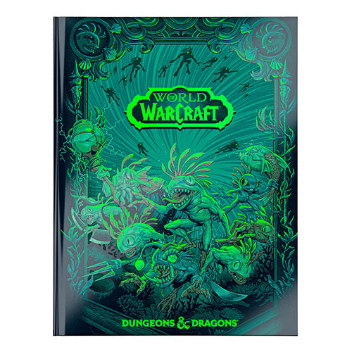World of Warcraft: Dungeons & Dragons box set cover featuring a dark teal and green fantasy illustration with the World of Warcraft logo at the top and Dungeons & Dragons text at the bottom.