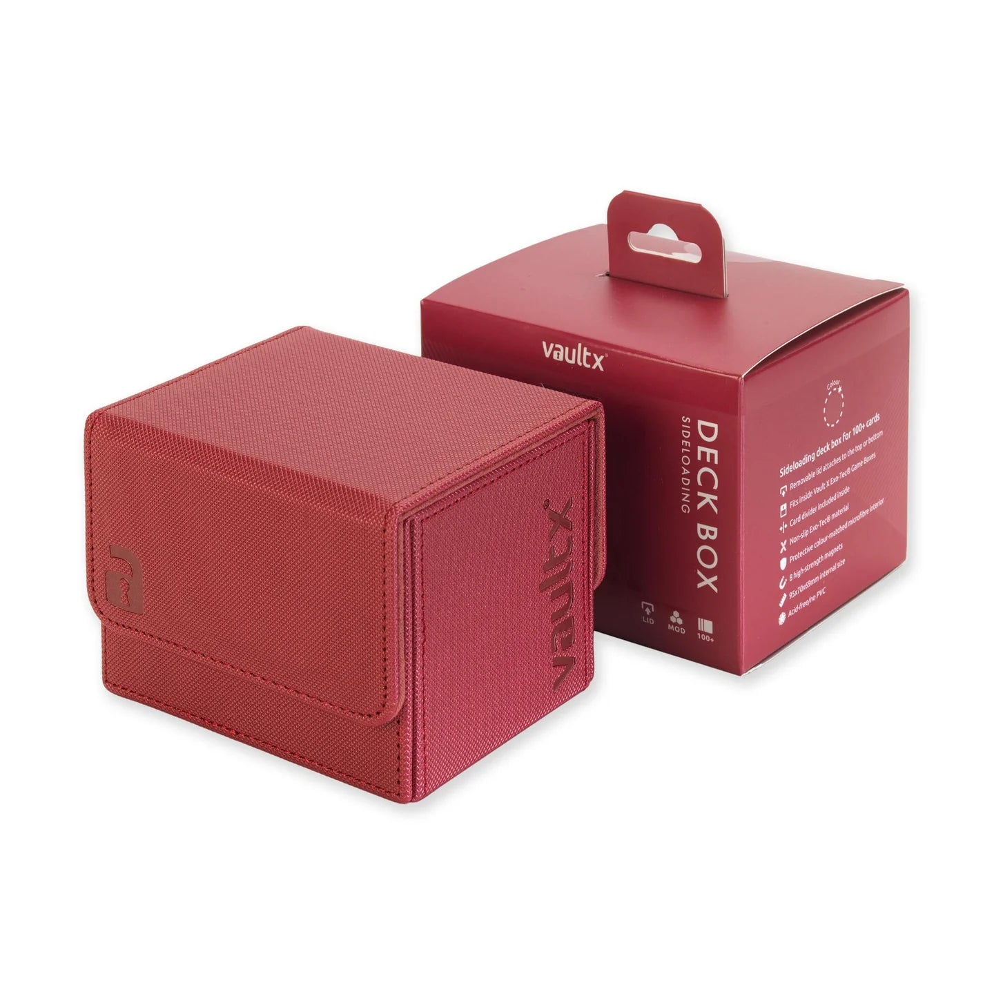 Red deck box with packaging on a white background