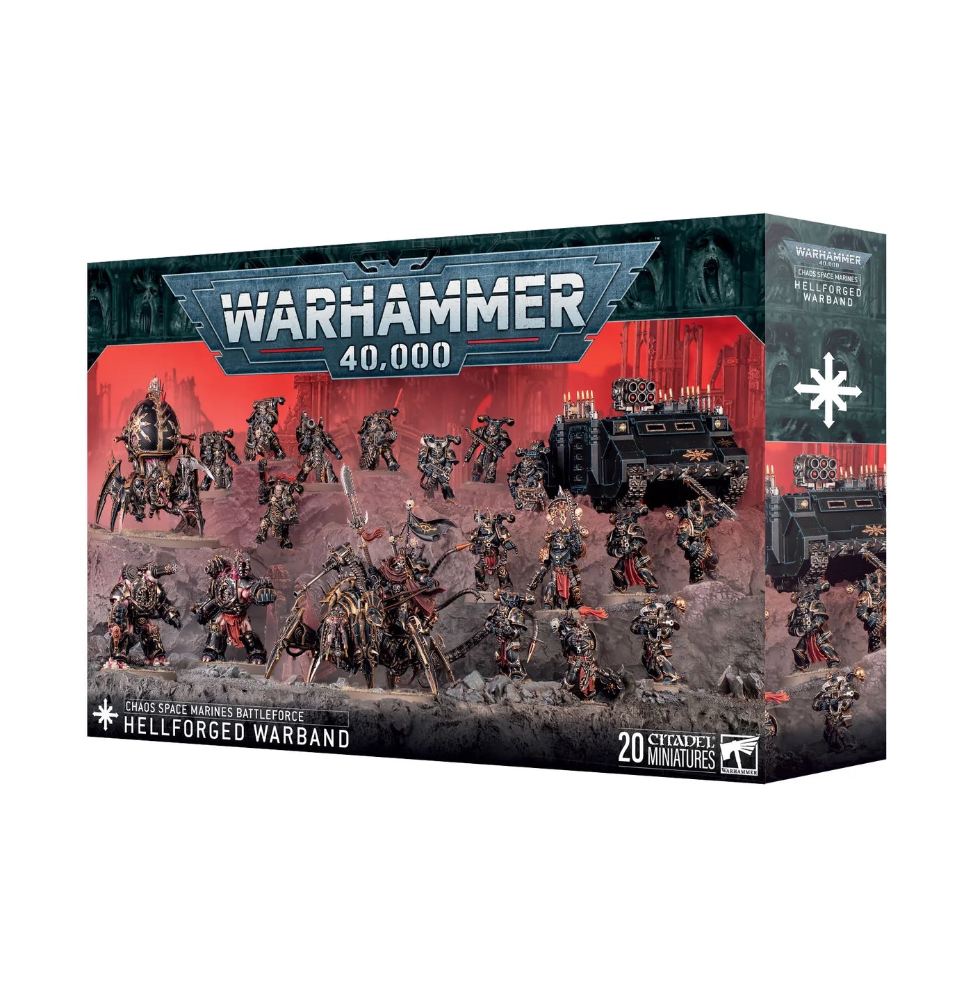 Warhammer 40k box with art depicting miniatures on a white background