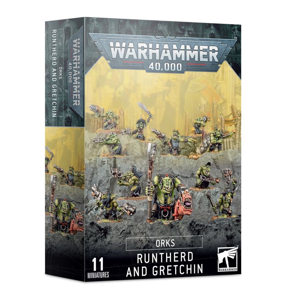 Warhammer 40k box depicting Ork Runtherd and Gretchin mini figures