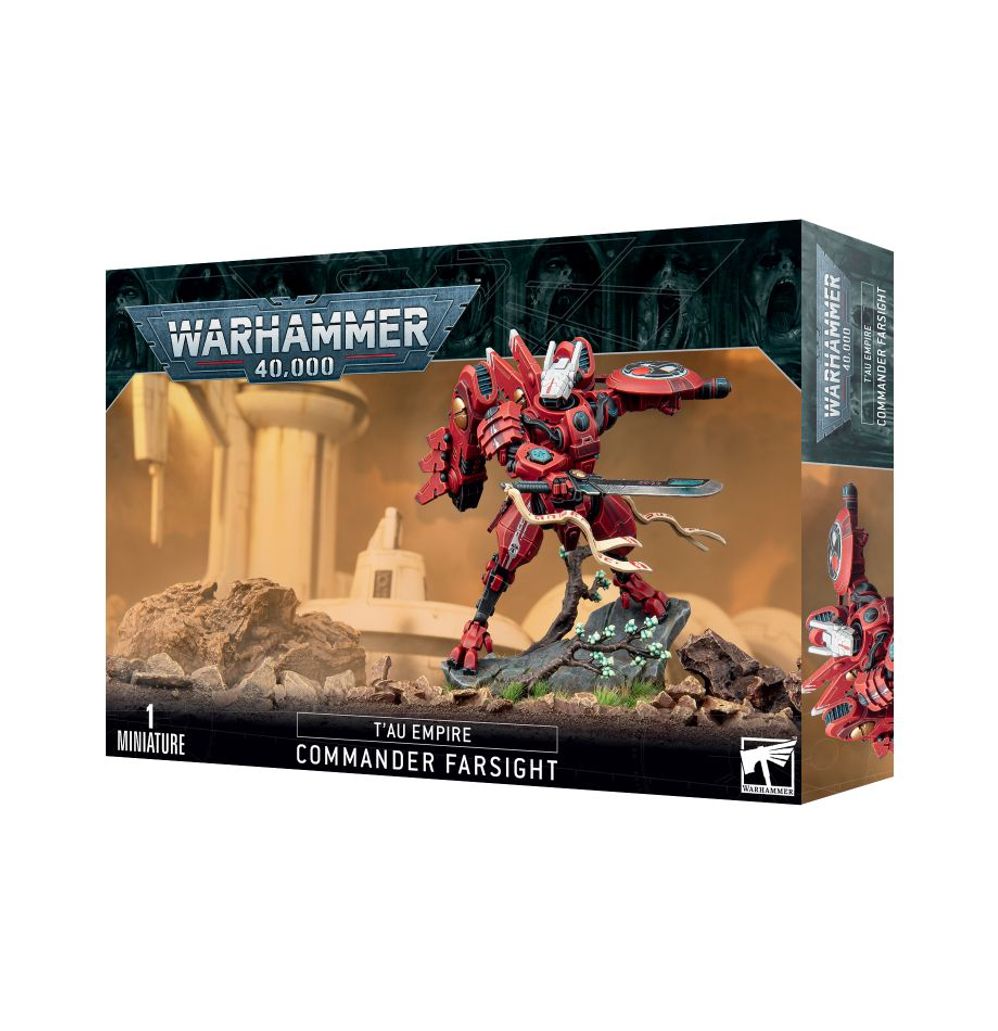 Warhammer 40,000 T'au Empire Commander Farsight miniature packaging on a white background