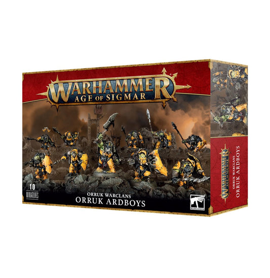 Warhammer Age of Sigmar Orruk Warclans Orruk Ardboys toy set packaging on a white background